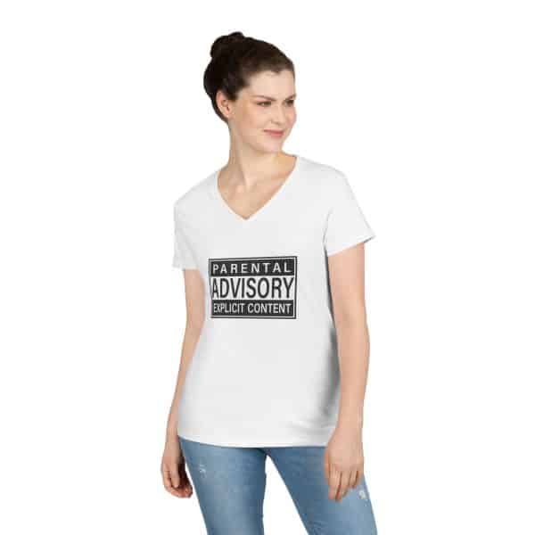 Parental Advisory Explicit Content Ladies' V-Neck T-Shirt - Image 3